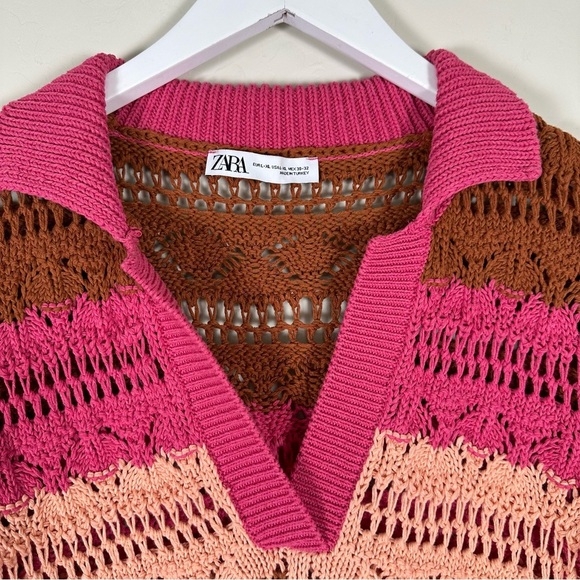 Zara OVERSIZED STRIPED KNIT POLO SWEATER Pink - Picture 7 of 16